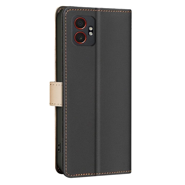 BINFEN COLOR BF33 Für Samsung Galaxy XCover7 Pro Lederhülle Farbspleißen RFID-blockierendes Geldbörsentasche Ständer Handyhülle - Schwarz