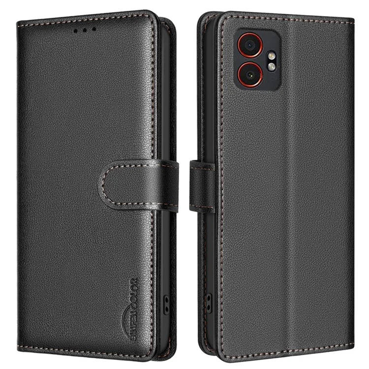 BINFEN COLOR BF32 Lederhülle Geldbörse mit RFID-Schutz für Samsung Galaxy XCover7 Pro - Schwarz