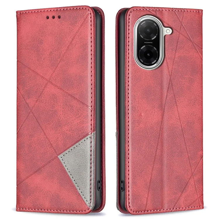 Pour Xiaomi Redmi A5 4G (171,7 mm) Étui avec Emplacements pour Cartes Motif Géométrique Housse de Téléphone en Cuir - Rouge