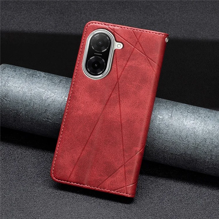 Pour Xiaomi Redmi A5 4G (171,7 mm) Étui avec Emplacements pour Cartes Motif Géométrique Housse de Téléphone en Cuir - Rouge