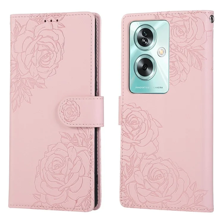 PU Leather Case For Oppo A79 5G  /  A2 5G  /  A1S  /  OnePlus Nord N30 SE 5G Rose Flower Wallet Phone Cover with 3 Card Slot - Rose Gold