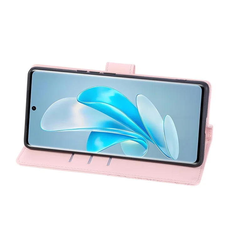 PU Leather Case For Oppo A79 5G  /  A2 5G  /  A1S  /  OnePlus Nord N30 SE 5G Rose Flower Wallet Phone Cover with 3 Card Slot - Rose Gold