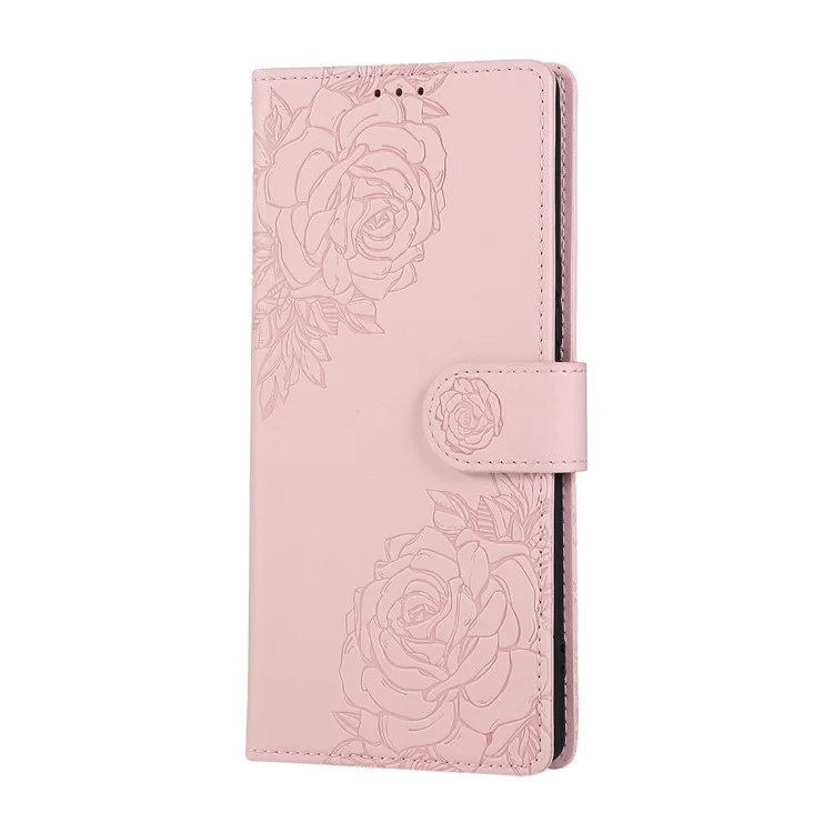 PU Leather Case For Oppo A79 5G  /  A2 5G  /  A1S  /  OnePlus Nord N30 SE 5G Rose Flower Wallet Phone Cover with 3 Card Slot - Rose Gold