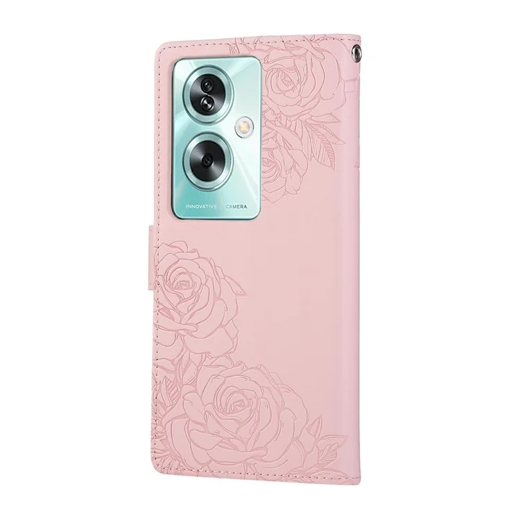 PU Leather Case For Oppo A79 5G  /  A2 5G  /  A1S  /  OnePlus Nord N30 SE 5G Rose Flower Wallet Phone Cover with 3 Card Slot - Rose Gold