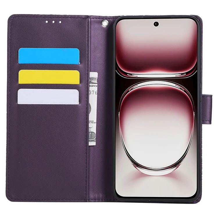 Für Oppo A3 Pro (Indien) 5G Hülle Rosenblume PU-Leder Brieftasche Handyhülle mit 3 Kartenfächern - Dunkelviolett