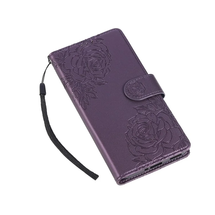 Für Oppo A3 Pro (Indien) 5G Hülle Rosenblume PU-Leder Brieftasche Handyhülle mit 3 Kartenfächern - Dunkelviolett