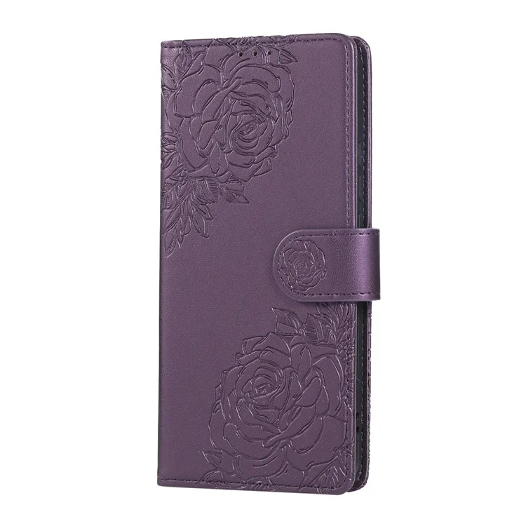 Für Oppo A3 Pro (Indien) 5G Hülle Rosenblume PU-Leder Brieftasche Handyhülle mit 3 Kartenfächern - Dunkelviolett
