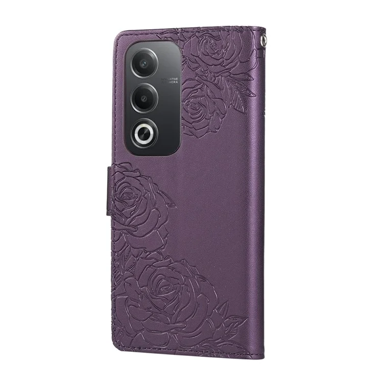 Für Oppo A3 Pro (Indien) 5G Hülle Rosenblume PU-Leder Brieftasche Handyhülle mit 3 Kartenfächern - Dunkelviolett