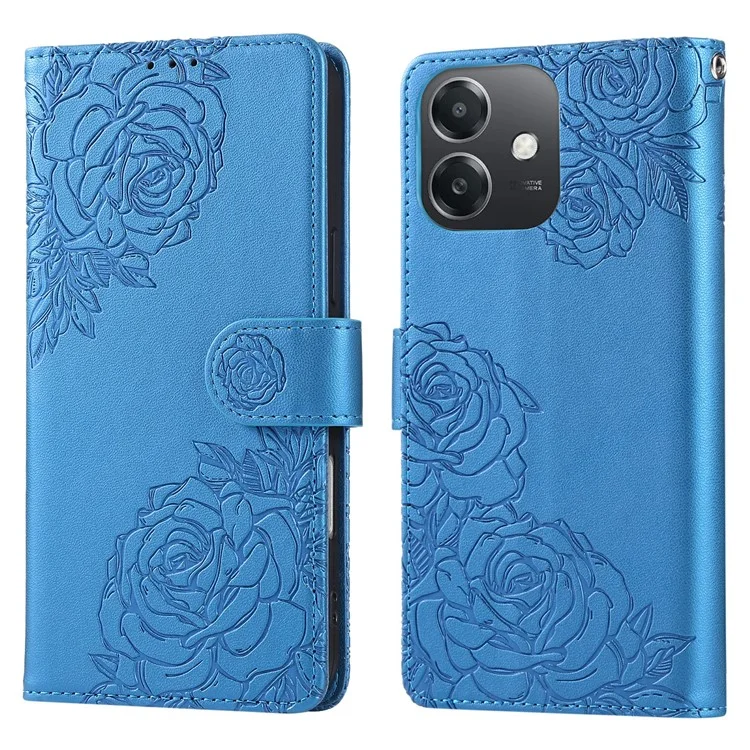 PU Leather Case For Oppo A3x 5G (India)  /  A3x 4G  /  A3 5G  /  A3 4G  /  A60 5G  /  A40 4G  /  A40M 4G Rose Flower Phone Cover with 3 Card Slot - Blue