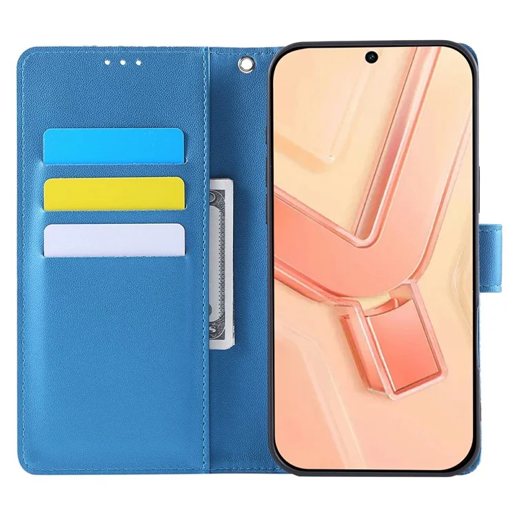 PU Leather Case For Oppo A3x 5G (India)  /  A3x 4G  /  A3 5G  /  A3 4G  /  A60 5G  /  A40 4G  /  A40M 4G Rose Flower Phone Cover with 3 Card Slot - Blue