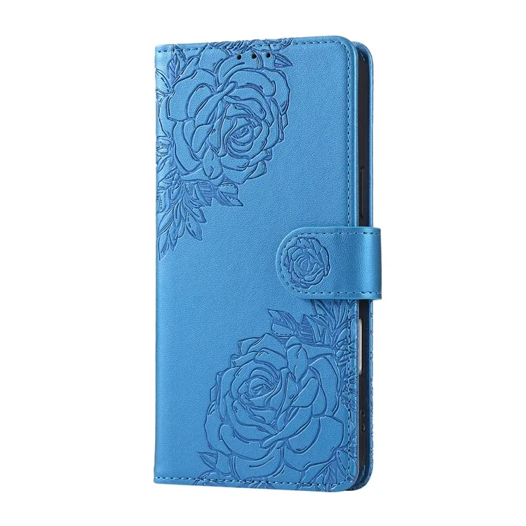 PU Leather Case For Oppo A3x 5G (India)  /  A3x 4G  /  A3 5G  /  A3 4G  /  A60 5G  /  A40 4G  /  A40M 4G Rose Flower Phone Cover with 3 Card Slot - Blue