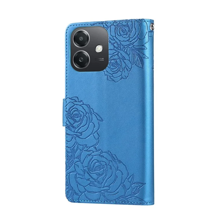 PU Leather Case For Oppo A3x 5G (India)  /  A3x 4G  /  A3 5G  /  A3 4G  /  A60 5G  /  A40 4G  /  A40M 4G Rose Flower Phone Cover with 3 Card Slot - Blue
