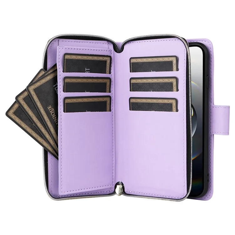 For iPhone 16e Case Zipper Wallet Rhombus PU Leather Crossbody Phone Bag - Purple