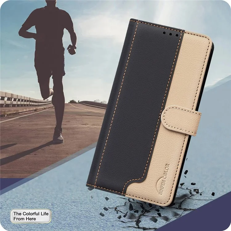 BINFEN COLOR BF33 For Xiaomi Redmi A5 4G (171.7mm) Leather Case Splicing Color RFID Blocking Wallet Stand Phone Cover - Black