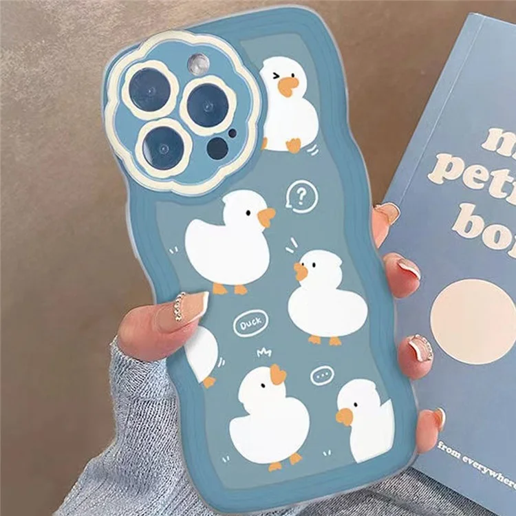 Encantador de Portada de Teléfono de Patrón de Pato Encantador Para Iphone 14 Pro, Estuche de TPU Flexible de TPU Wavy Edge Blue Anti-scratch Protection Case