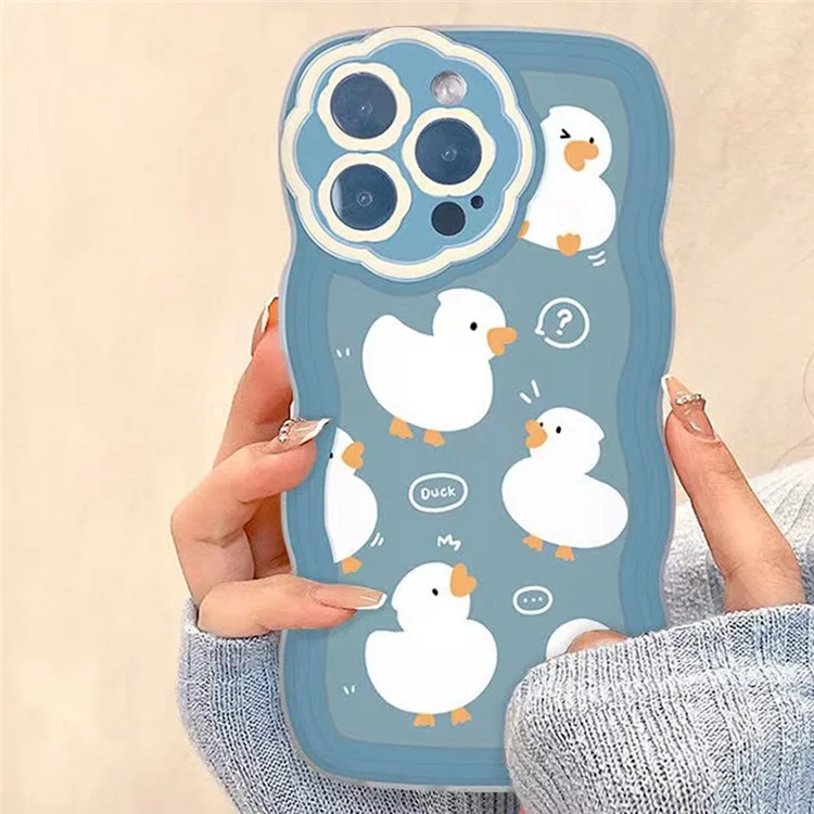Encantador de Portada de Teléfono de Patrón de Pato Encantador Para Iphone 14 Pro, Estuche de TPU Flexible de TPU Wavy Edge Blue Anti-scratch Protection Case