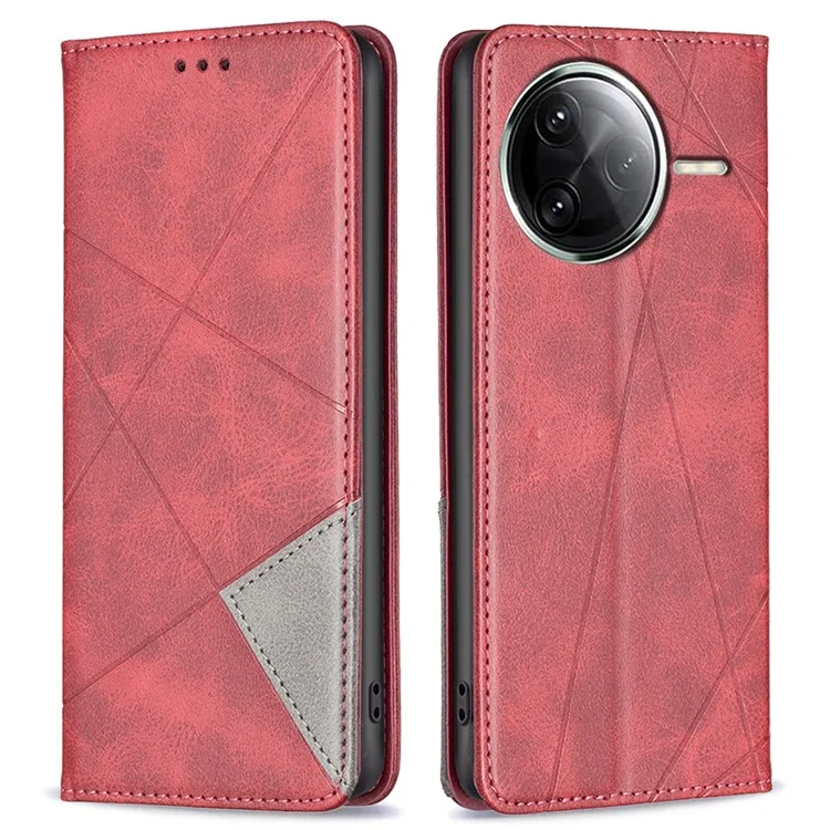 Leather Case For Xiaomi Redmi K80 Pro 5G  /  K80 5G  /  Poco F7 Pro 5G  /  F7 Ultra 5G Card Slots Geometry Imprint Phone Cover - Red