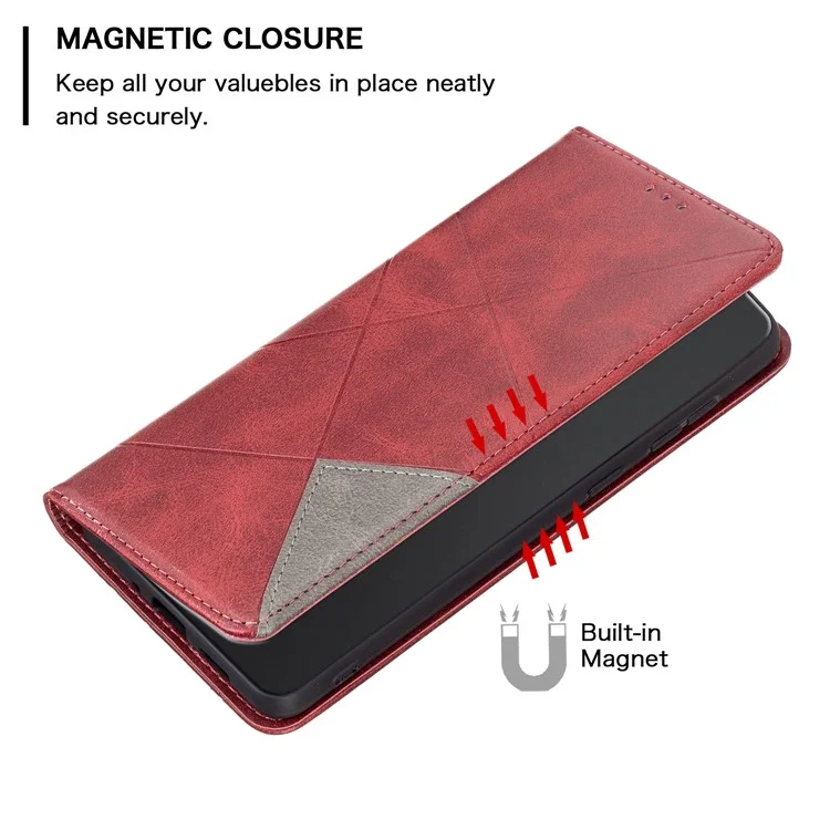 Leather Case For Xiaomi Redmi K80 Pro 5G  /  K80 5G  /  Poco F7 Pro 5G  /  F7 Ultra 5G Card Slots Geometry Imprint Phone Cover - Red