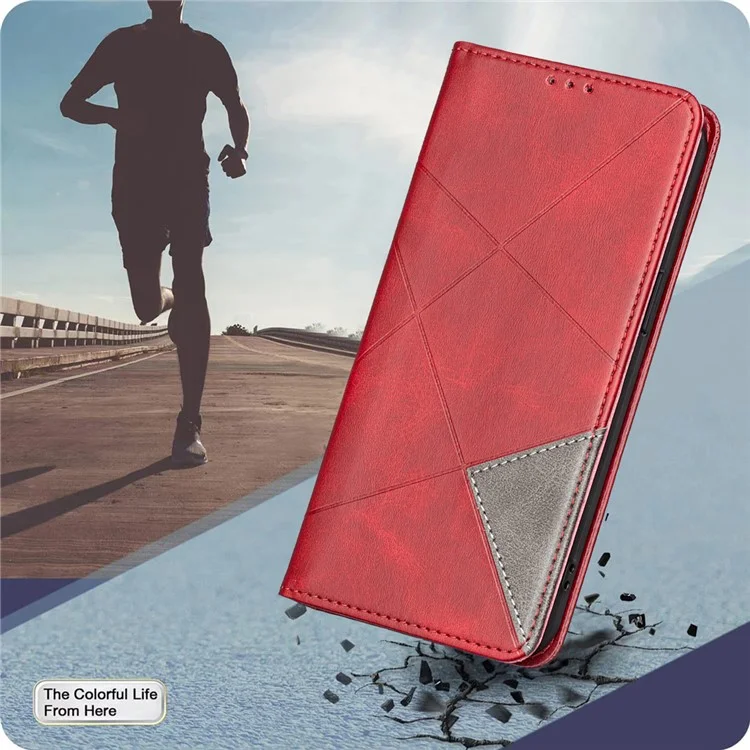 Leather Case For Xiaomi Redmi K80 Pro 5G  /  K80 5G  /  Poco F7 Pro 5G  /  F7 Ultra 5G Card Slots Geometry Imprint Phone Cover - Red