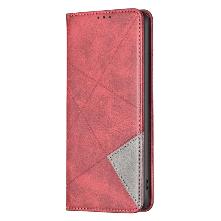 Leather Case For Xiaomi Redmi K80 Pro 5G  /  K80 5G  /  Poco F7 Pro 5G  /  F7 Ultra 5G Card Slots Geometry Imprint Phone Cover - Red
