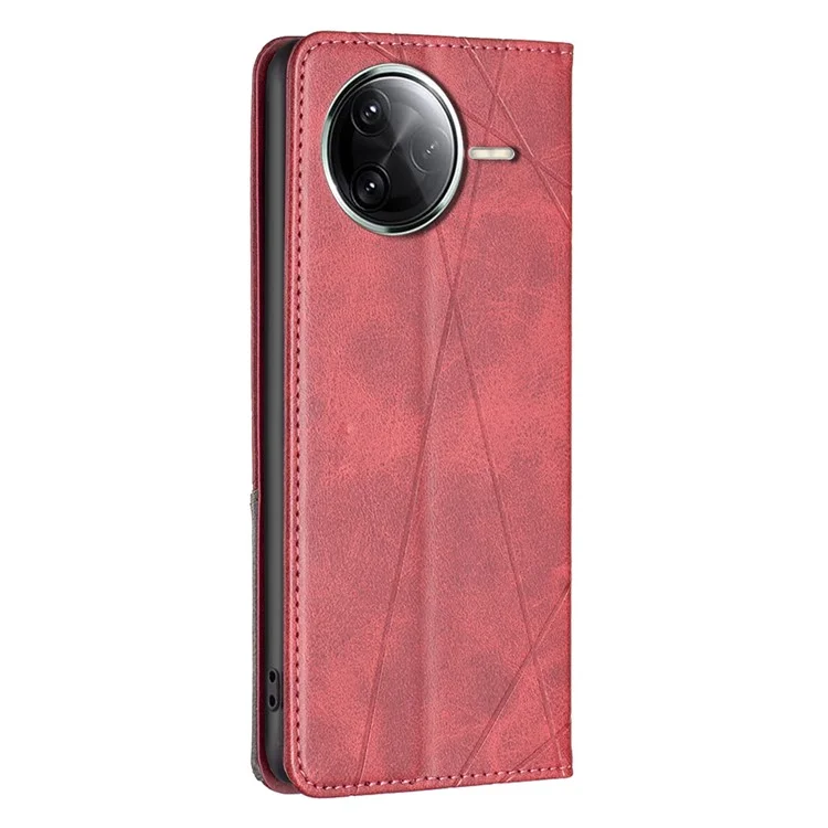 Leather Case For Xiaomi Redmi K80 Pro 5G  /  K80 5G  /  Poco F7 Pro 5G  /  F7 Ultra 5G Card Slots Geometry Imprint Phone Cover - Red