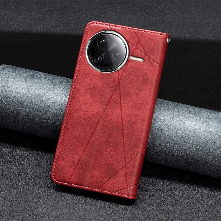 Leather Case For Xiaomi Redmi K80 Pro 5G  /  K80 5G  /  Poco F7 Pro 5G  /  F7 Ultra 5G Card Slots Geometry Imprint Phone Cover - Red