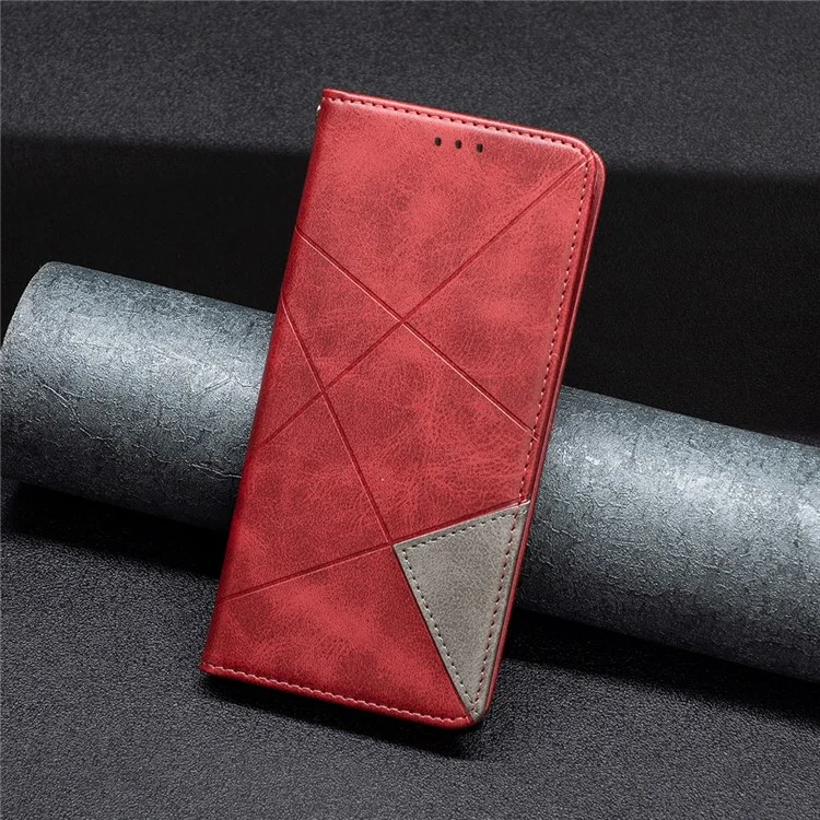 Leather Case For Xiaomi Redmi K80 Pro 5G  /  K80 5G  /  Poco F7 Pro 5G  /  F7 Ultra 5G Card Slots Geometry Imprint Phone Cover - Red