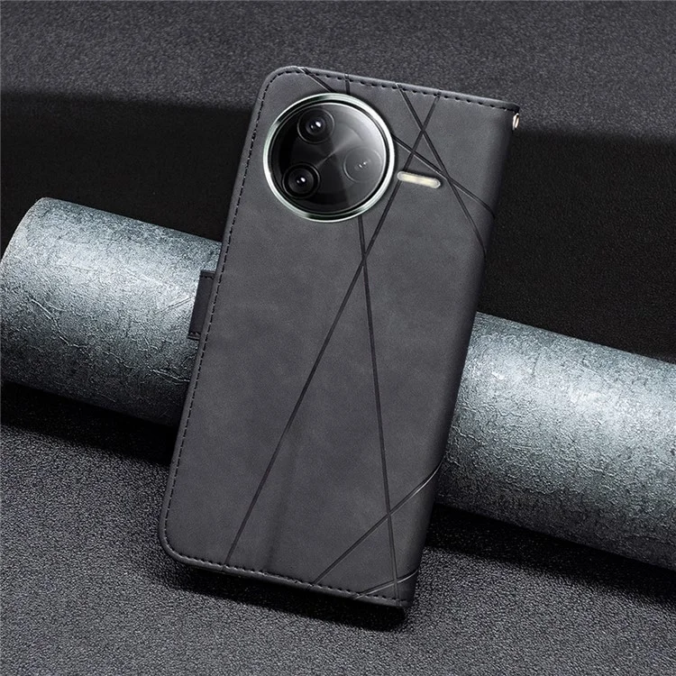 BINFEN COLOR Phone Case For Xiaomi Redmi K80 Pro 5G  /  K80 5G  /  Poco F7 Pro 5G  /  F7 Ultra 5G Wallet Stand Geometry Imprinted Leather Cover - Black