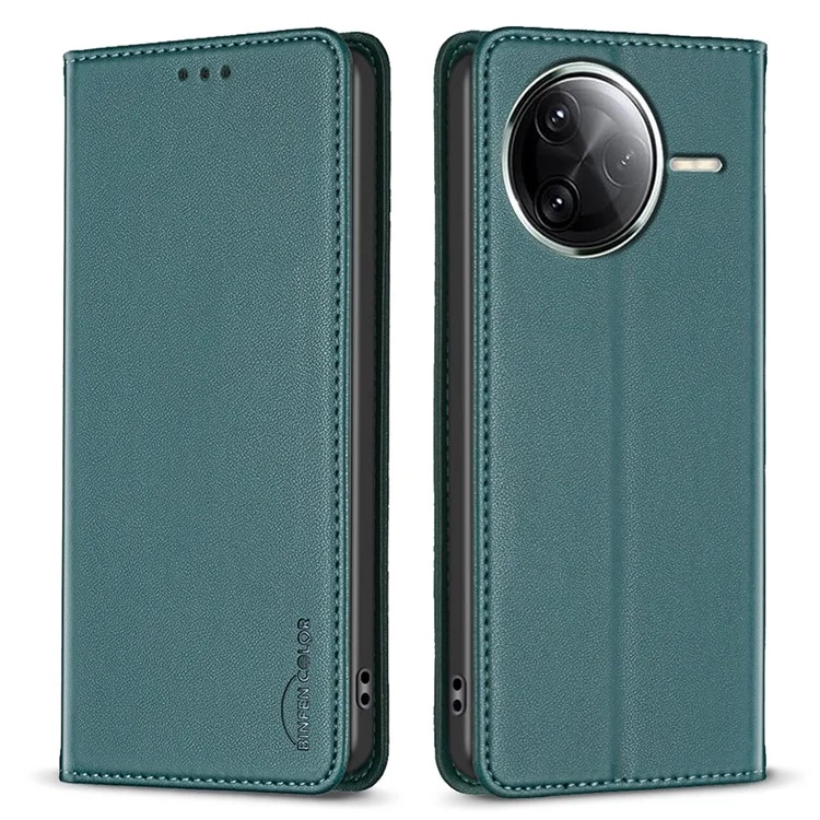 Étui en cuir BINFEN COLOR BF18 pour Xiaomi Redmi K80 Pro 5G / K80 5G / Poco F7 Pro 5G / F7 Ultra 5G avec emplacements pour cartes - Vert