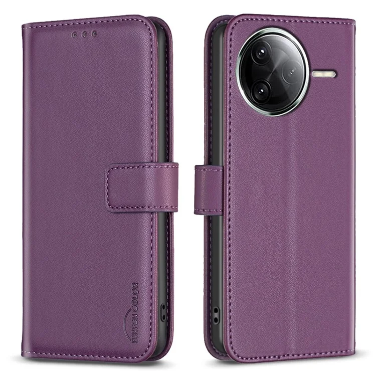 BINFEN COLOR BF17 Wallet Case For Xiaomi Redmi K80 Pro 5G  /  K80 5G  /  Poco F7 Pro 5G  /  F7 Ultra 5G Folio Flip Leather Cover - Dark Purple