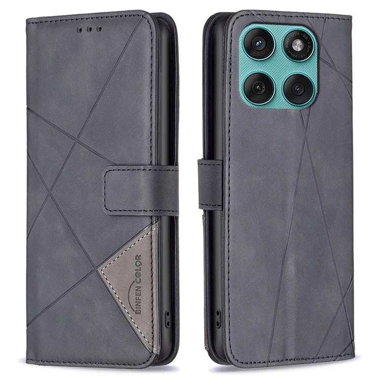BINFEN COLOR For Motorola Edge 60 5G / 60 Fusion 5G Phone Case Wallet Stand Geometry Imprinted Leather Cover - Black