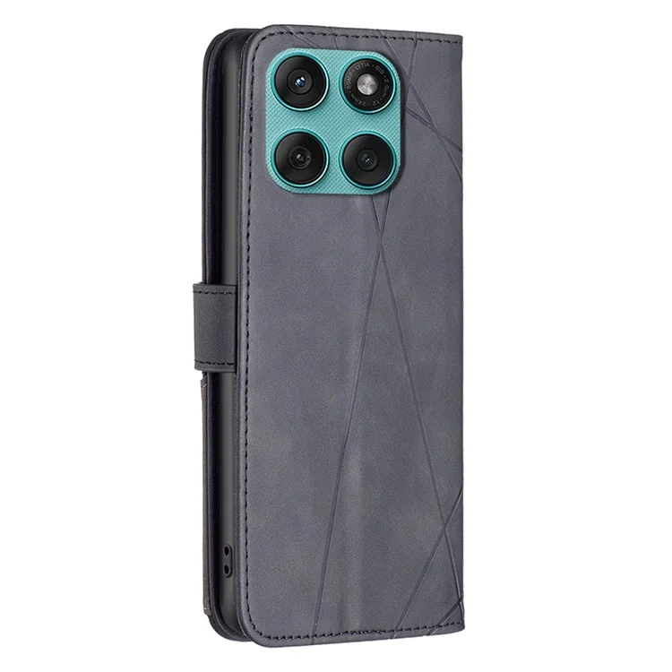 BINFEN COLOR For Motorola Edge 60 5G / 60 Fusion 5G Phone Case Wallet Stand Geometry Imprinted Leather Cover - Black