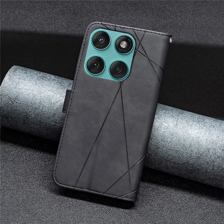 BINFEN COLOR For Motorola Edge 60 5G / 60 Fusion 5G Phone Case Wallet Stand Geometry Imprinted Leather Cover - Black