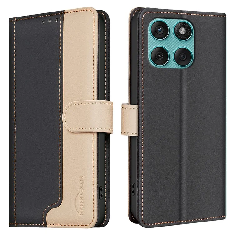 BINFEN COLOR BF33 Étui en cuir avec blocage RFID et support pour Motorola Edge 60 Fusion 5G - Couleur noir, design bicolore