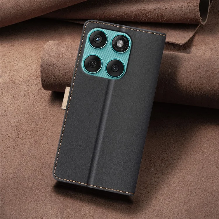 BINFEN COLOR BF33 Étui en cuir avec blocage RFID et support pour Motorola Edge 60 Fusion 5G - Couleur noir, design bicolore