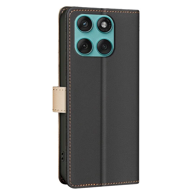 BINFEN COLOR BF33 Étui en cuir avec blocage RFID et support pour Motorola Edge 60 Fusion 5G - Couleur noir, design bicolore