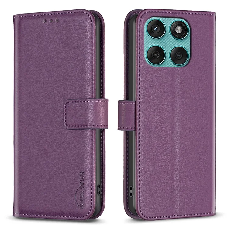 BINFEN COLOR BF17 Brieftasche Klapp-Lederhülle für Motorola Edge 60 Fusion 5G - Dunkelviolett