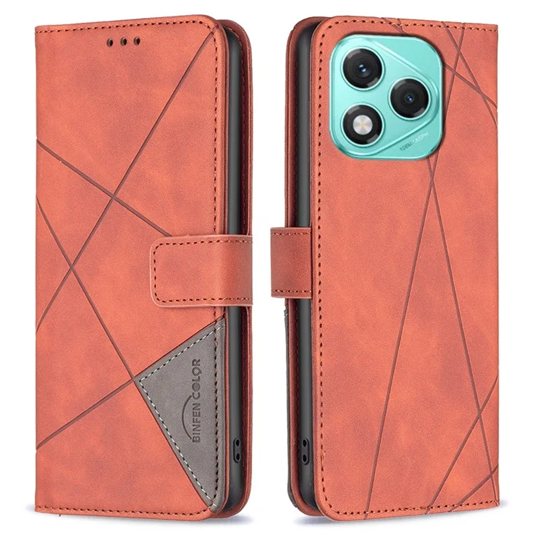BINFEN COLOR For Honor 400 Lite Phone Case Wallet Stand Geometry Imprinted Leather Cover - Brown