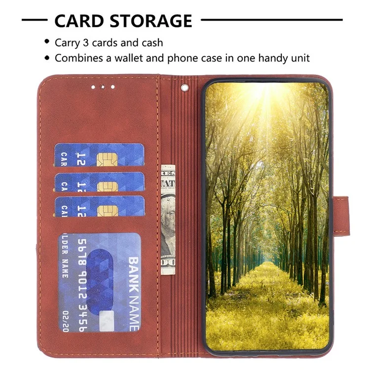 BINFEN COLOR For Honor 400 Lite Phone Case Wallet Stand Geometry Imprinted Leather Cover - Brown