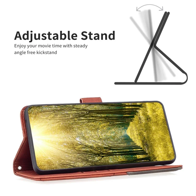 BINFEN COLOR For Honor 400 Lite Phone Case Wallet Stand Geometry Imprinted Leather Cover - Brown