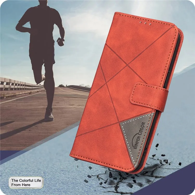 BINFEN COLOR For Honor 400 Lite Phone Case Wallet Stand Geometry Imprinted Leather Cover - Brown