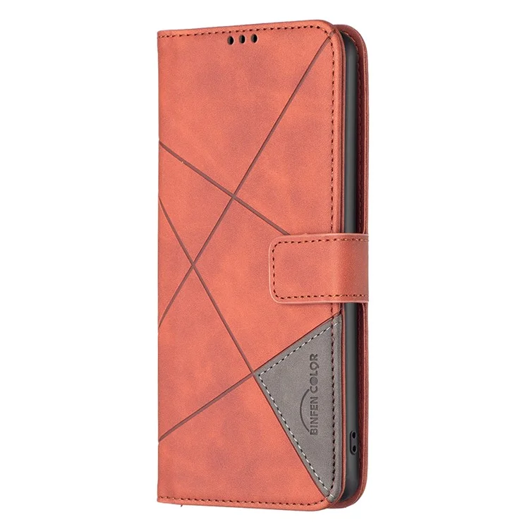 BINFEN COLOR For Honor 400 Lite Phone Case Wallet Stand Geometry Imprinted Leather Cover - Brown