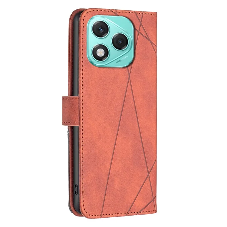 BINFEN COLOR For Honor 400 Lite Phone Case Wallet Stand Geometry Imprinted Leather Cover - Brown