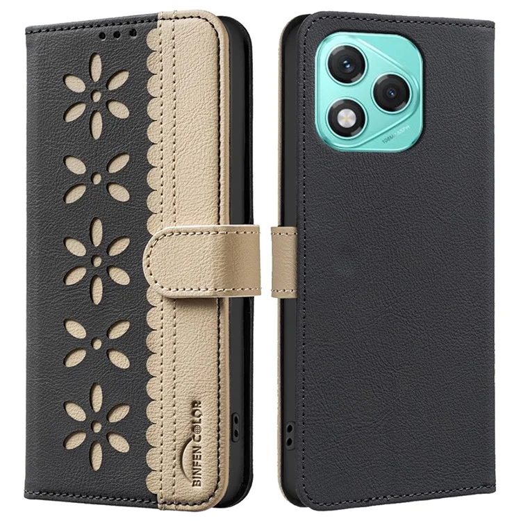 BINFEN COLOR BF36 Funda de Cuero con Patrón Floral para Honor 400 Lite - Cartera con Bloqueo RFID, Soporte y Diseño Bicolor - Negro