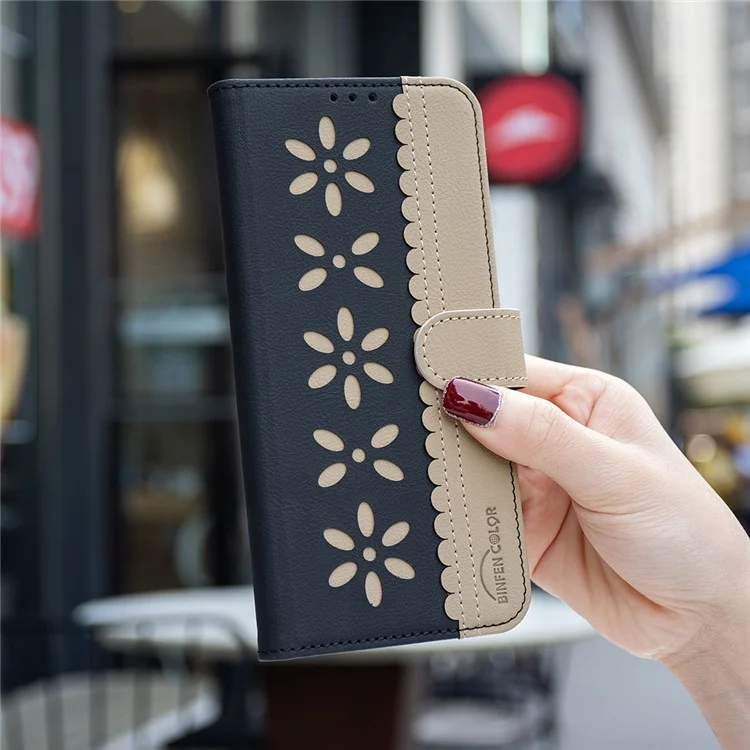 BINFEN COLOR BF36 Funda de Cuero con Patrón Floral para Honor 400 Lite - Cartera con Bloqueo RFID, Soporte y Diseño Bicolor - Negro