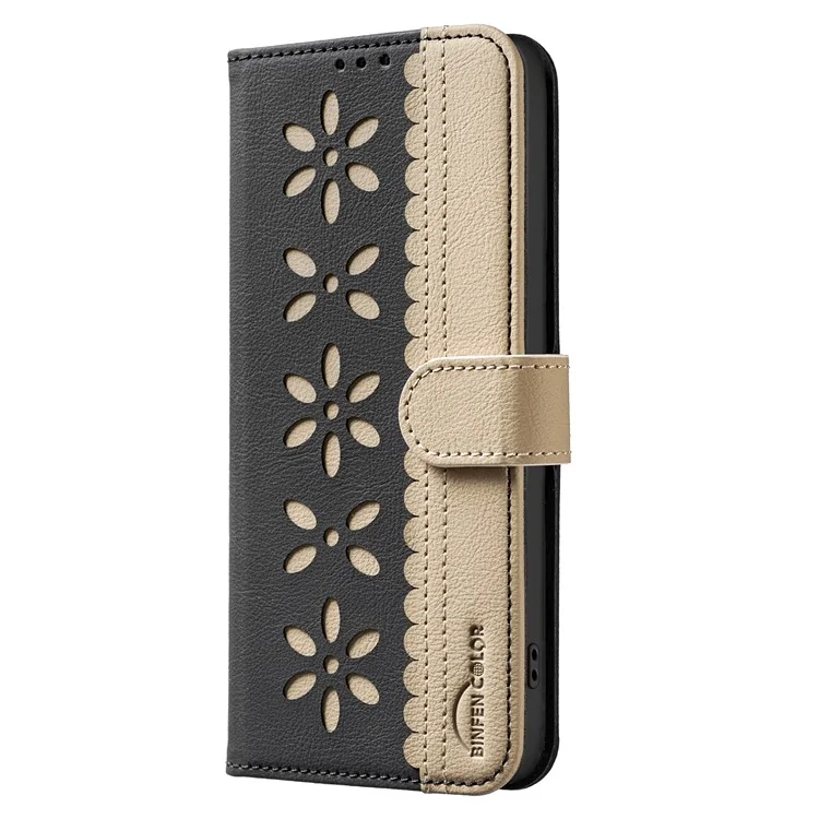 BINFEN COLOR BF36 Funda de Cuero con Patrón Floral para Honor 400 Lite - Cartera con Bloqueo RFID, Soporte y Diseño Bicolor - Negro