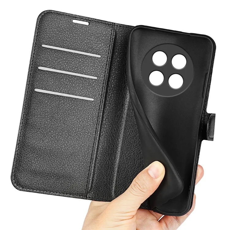 Für Oppo F29 Pro 5G Hülle Litschi-Textur Stoßfeste Leder-Brieftasche Handyhülle - Schwarz