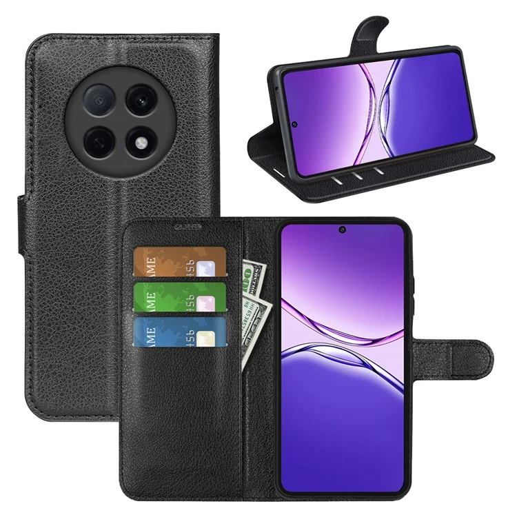 Für Oppo F29 Pro 5G Hülle Litschi-Textur Stoßfeste Leder-Brieftasche Handyhülle - Schwarz