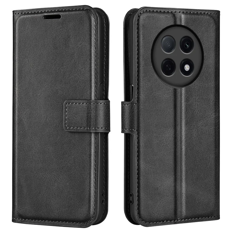 For Oppo F29 Pro 5G Stand Case Anti-Scratch Calf Texture Leather Phone Cover - Black