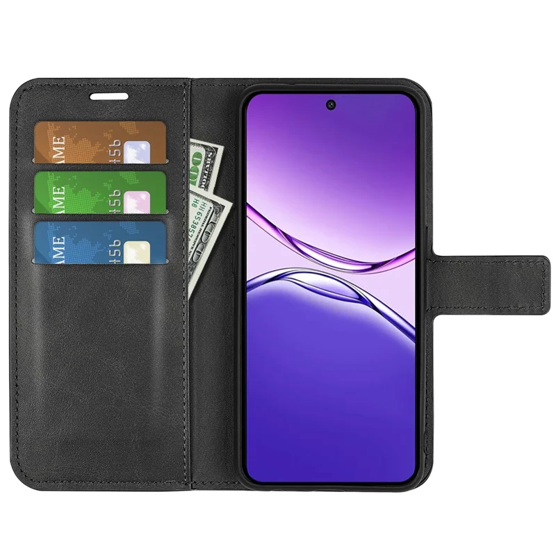 For Oppo F29 Pro 5G Stand Case Anti-Scratch Calf Texture Leather Phone Cover - Black